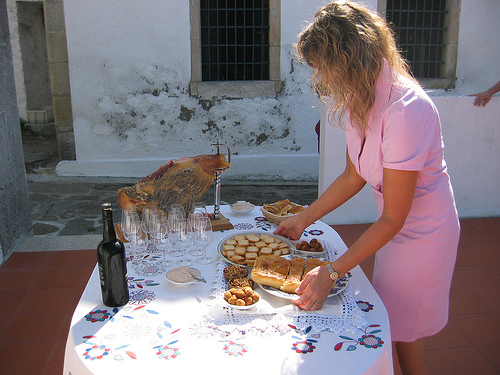 Miguel Braga's wife at Quinta do Mourao serving appetizers