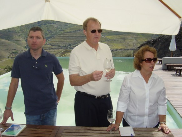 Aperitifs served poolside at Quinta do Crasto (Charlie and me with Andy)