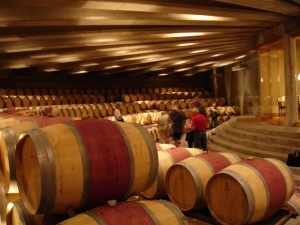 the barrel room of Montes (where Gregorian music is played so that the wine can age in serene conditions!)