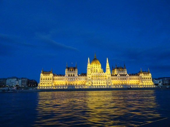 night view from the Danube River cruise - Parliament on the Pest side